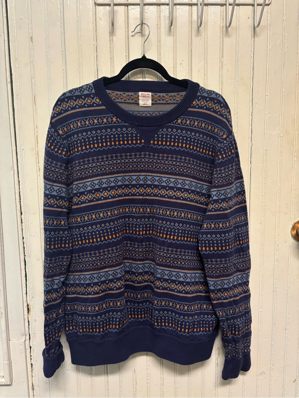 Mossimo Supply Co. Navy Blue Patterned Crewneck Sweater
